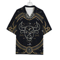 Vintage Taurus Zodiac Sign Print Rayon Hawaiian Shirt