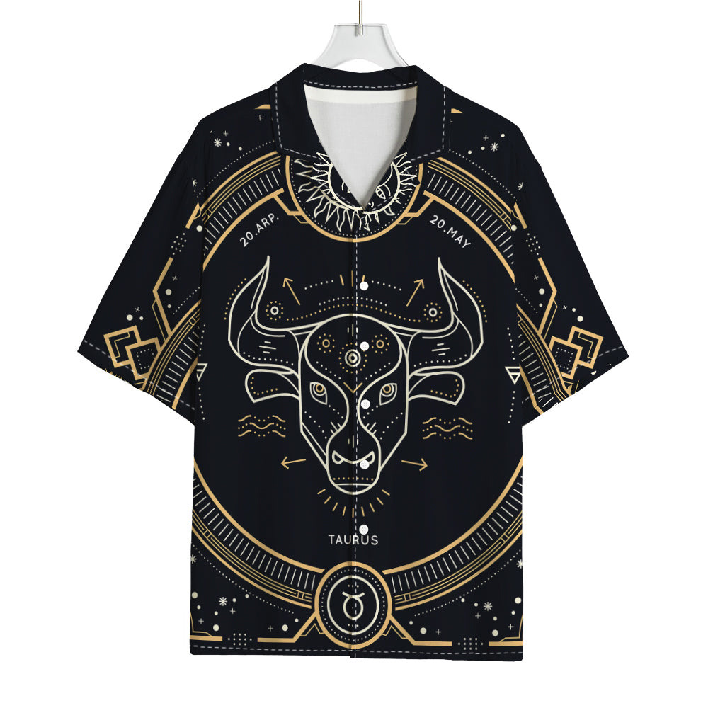 Vintage Taurus Zodiac Sign Print Rayon Hawaiian Shirt