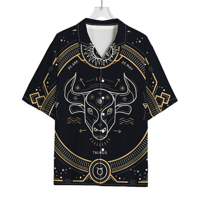 Vintage Taurus Zodiac Sign Print Rayon Hawaiian Shirt