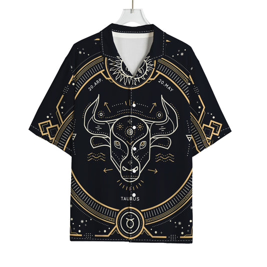 Vintage Taurus Zodiac Sign Print Rayon Hawaiian Shirt