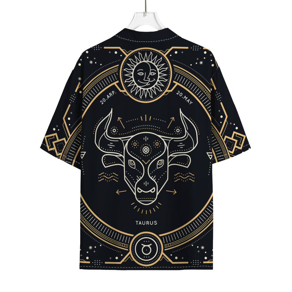Vintage Taurus Zodiac Sign Print Rayon Hawaiian Shirt