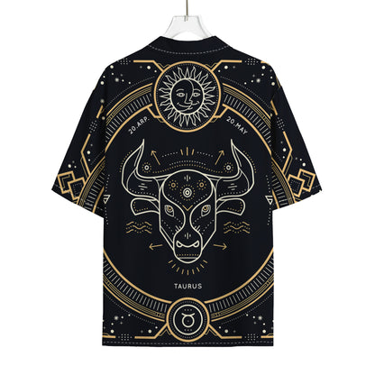 Vintage Taurus Zodiac Sign Print Rayon Hawaiian Shirt