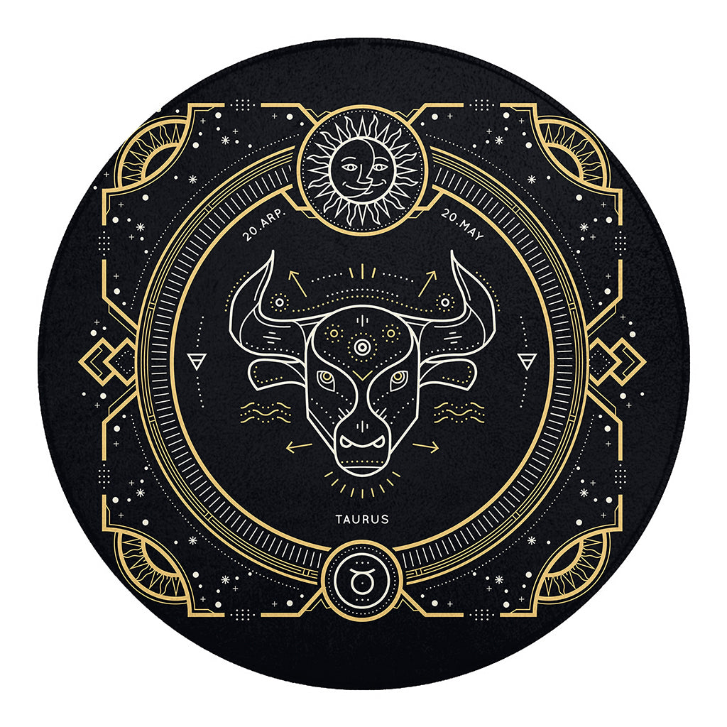 Vintage Taurus Zodiac Sign Print Round Blanket
