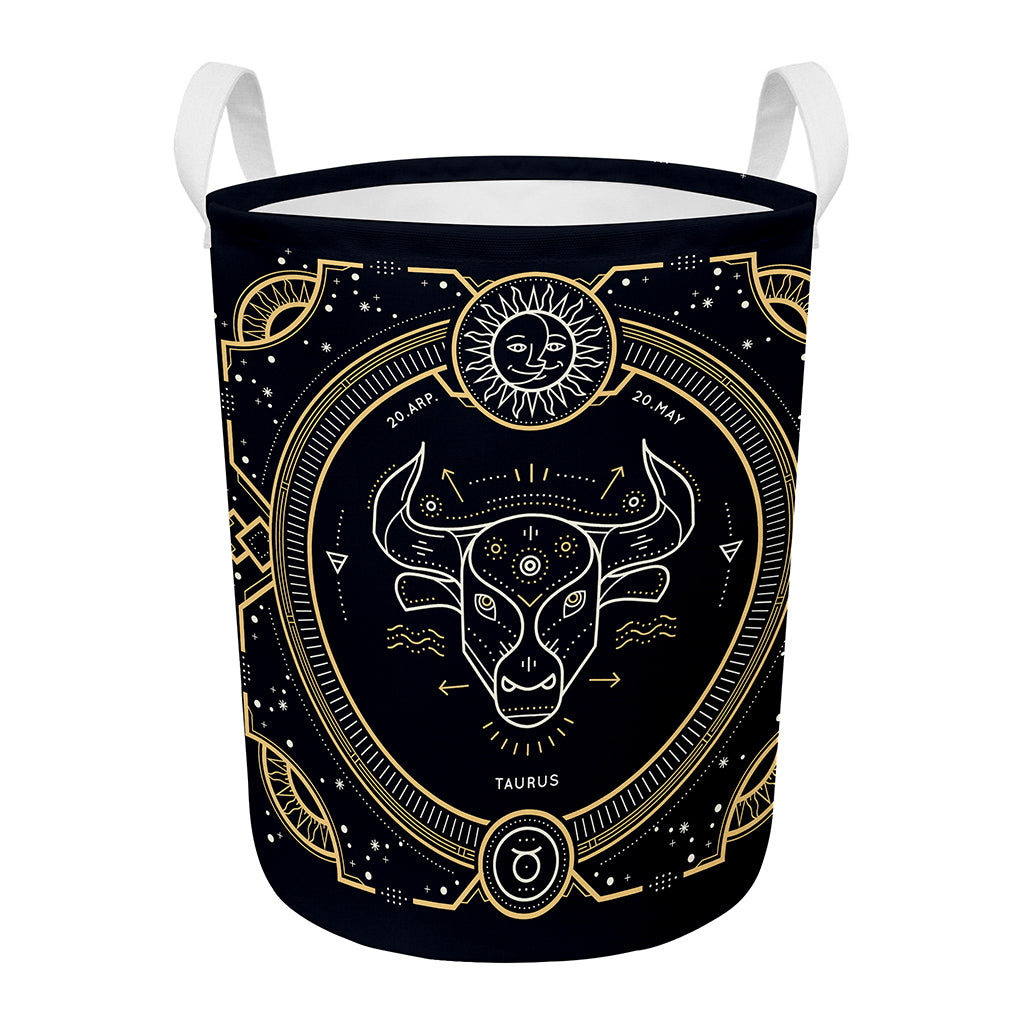 Vintage Taurus Zodiac Sign Print Round Laundry Basket