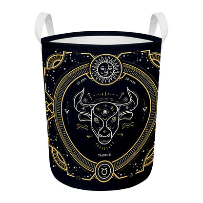 Vintage Taurus Zodiac Sign Print Round Laundry Basket