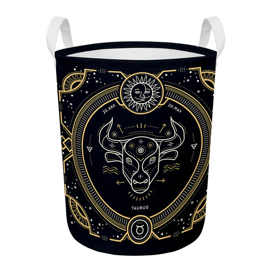 Vintage Taurus Zodiac Sign Print Round Laundry Basket