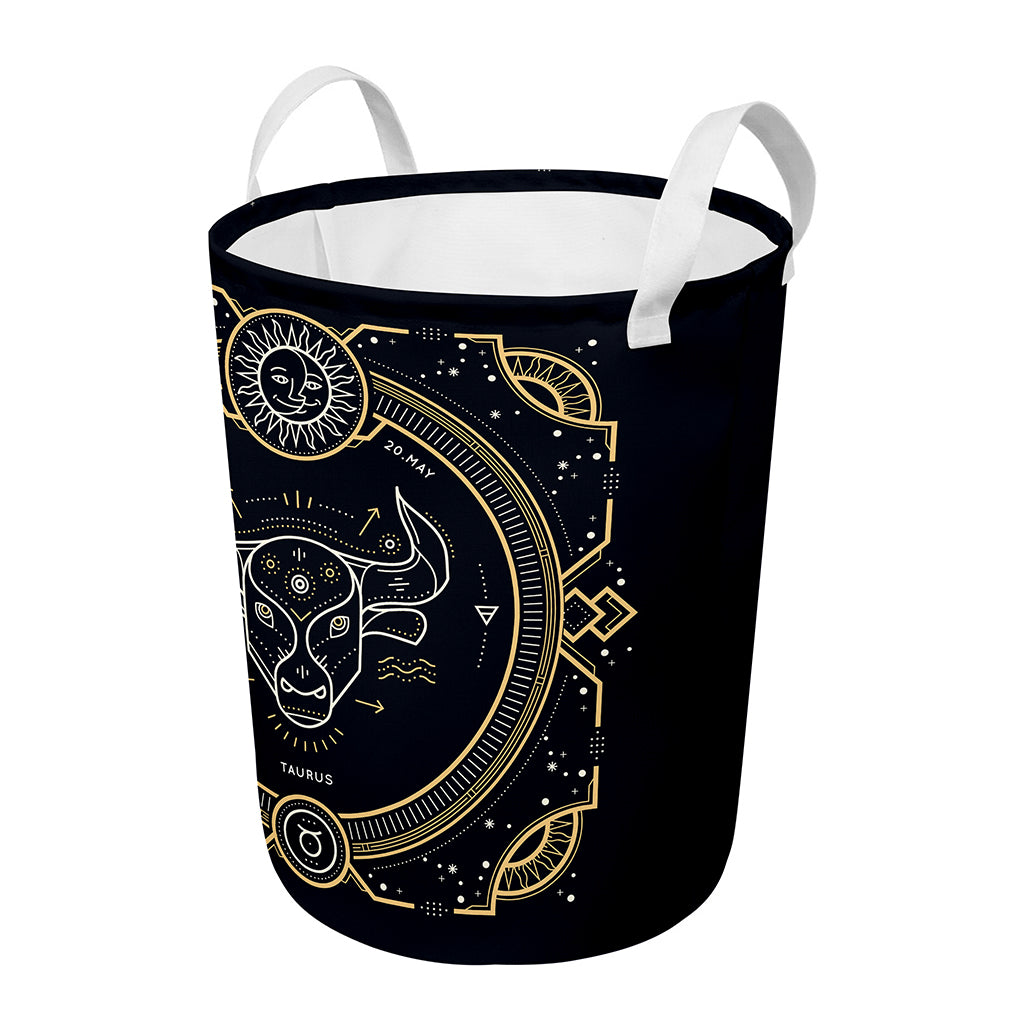 Vintage Taurus Zodiac Sign Print Round Laundry Basket