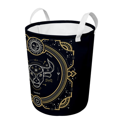 Vintage Taurus Zodiac Sign Print Round Laundry Basket