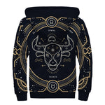 Vintage Taurus Zodiac Sign Print Sherpa Lined Zip Up Hoodie