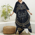 Vintage Taurus Zodiac Sign Print Silk V-Neck Kaftan Dress
