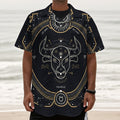 Vintage Taurus Zodiac Sign Print Textured Short Sleeve Shirt
