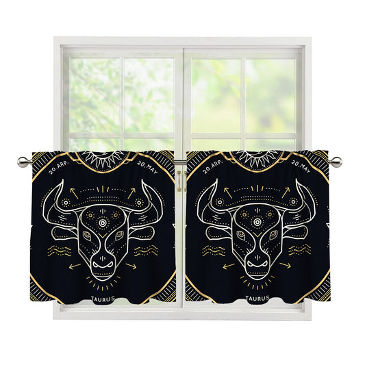 Vintage Taurus Zodiac Sign Print Tier Curtains