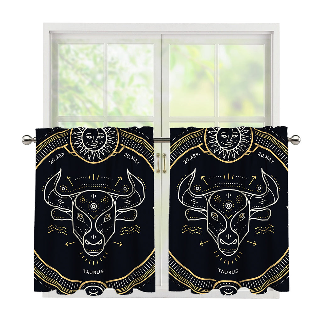 Vintage Taurus Zodiac Sign Print Tier Curtains