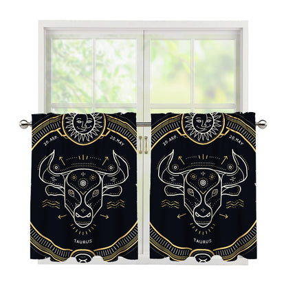 Vintage Taurus Zodiac Sign Print Tier Curtains