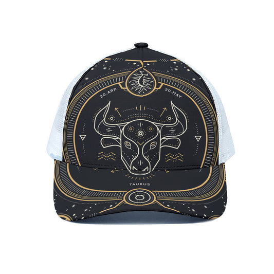 Vintage Taurus Zodiac Sign Print White Mesh Trucker Cap