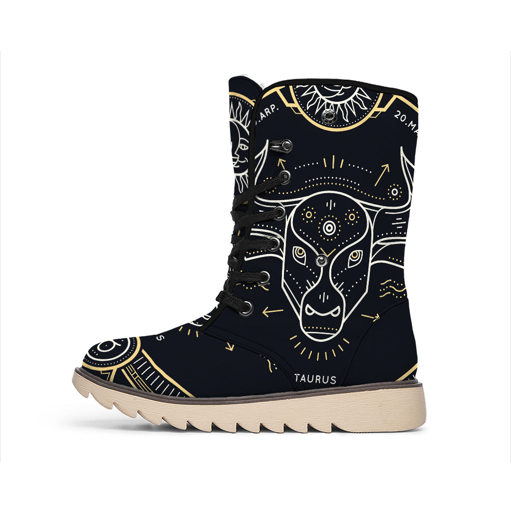 Vintage Taurus Zodiac Sign Print Winter Boots