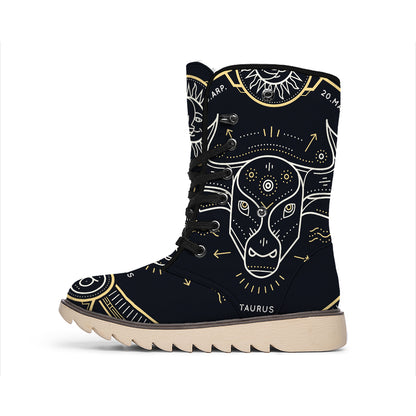 Vintage Taurus Zodiac Sign Print Winter Boots