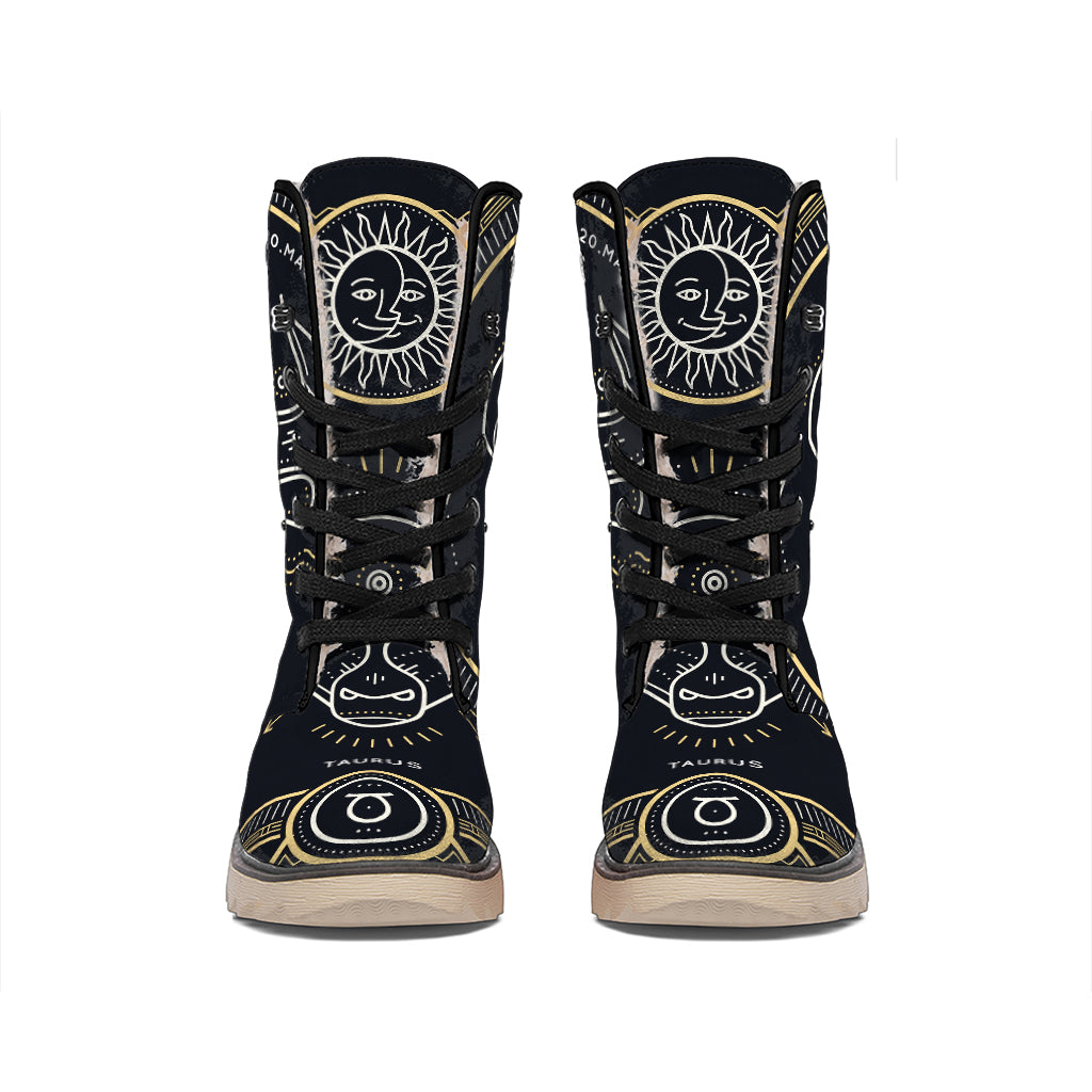 Vintage Taurus Zodiac Sign Print Winter Boots