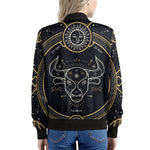 Vintage Taurus Zodiac Sign Print Women's Bomber Jacket