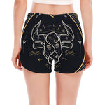 Vintage Taurus Zodiac Sign Print Women's Split Running Shorts