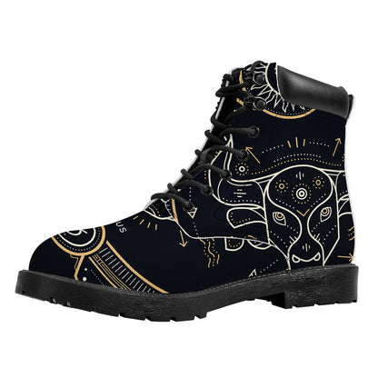 Vintage Taurus Zodiac Sign Print Work Boots