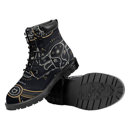 Vintage Taurus Zodiac Sign Print Work Boots