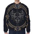 Vintage Taurus Zodiac Sign Print Zip Sleeve Bomber Jacket