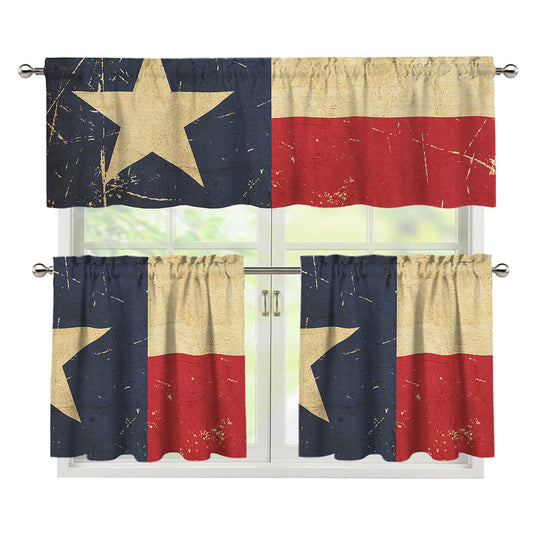 Vintage Texas Flag Print 3 Piece Kitchen Curtains
