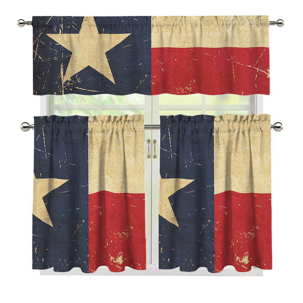 Vintage Texas Flag Print 3 Piece Kitchen Curtains