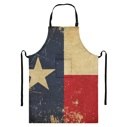 Vintage Texas Flag Print Bib Apron With Pocket