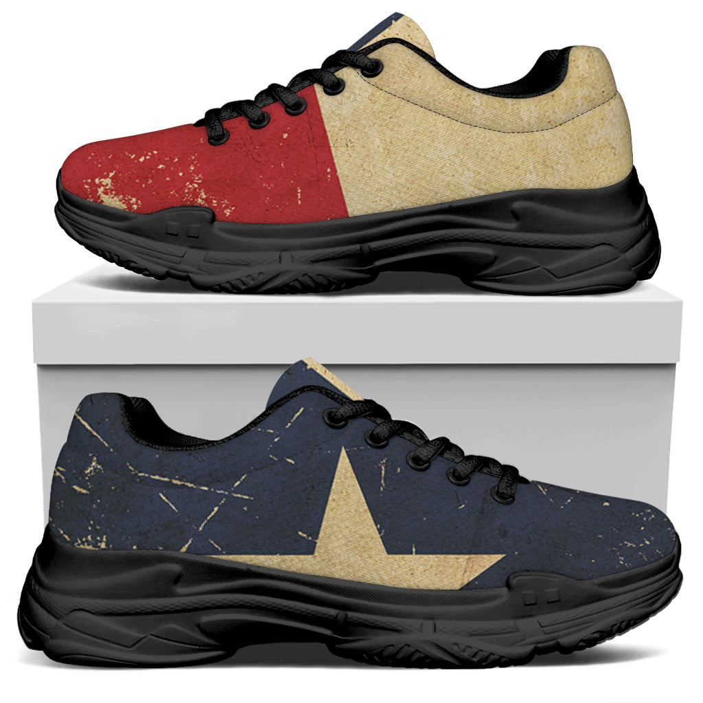 Vintage Texas Flag Print Black Chunky Shoes