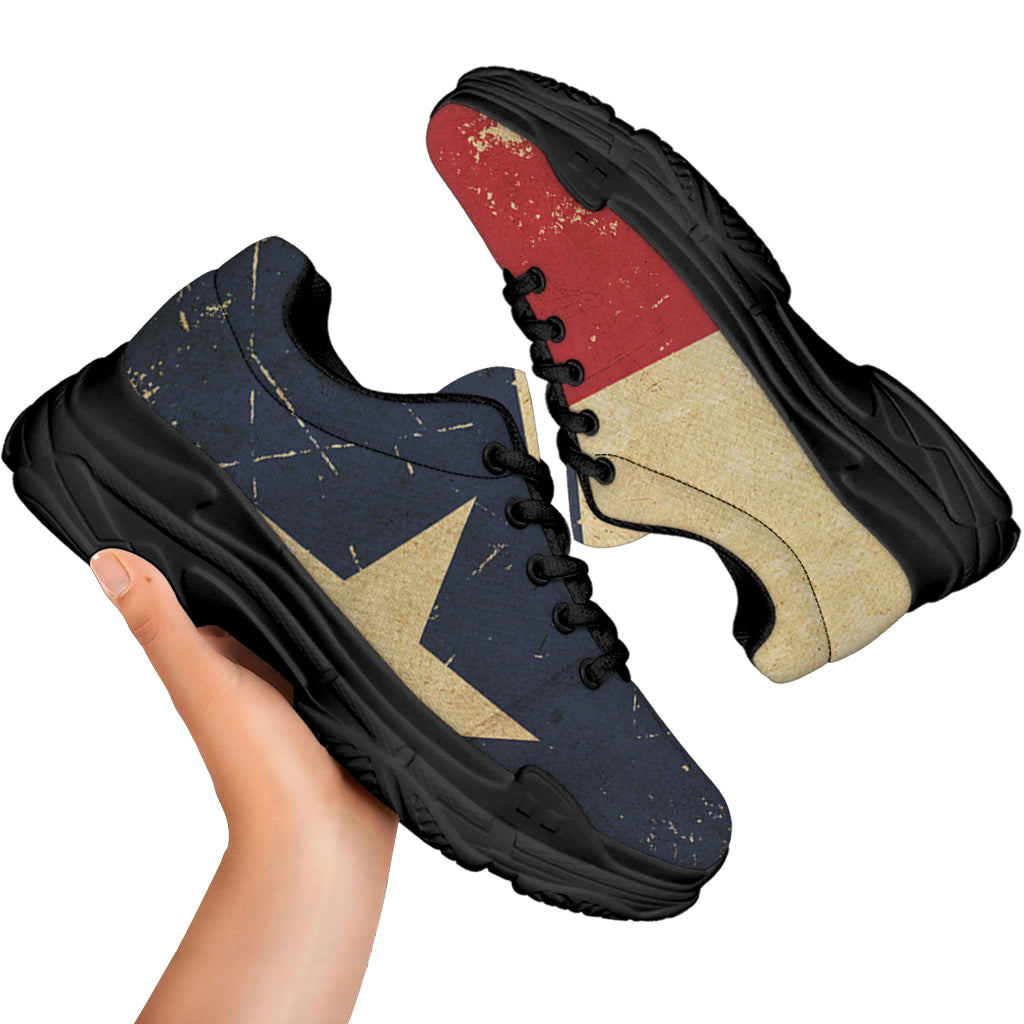 Vintage Texas Flag Print Black Chunky Shoes