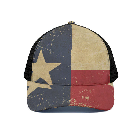 Vintage Texas Flag Print Black Mesh Trucker Cap