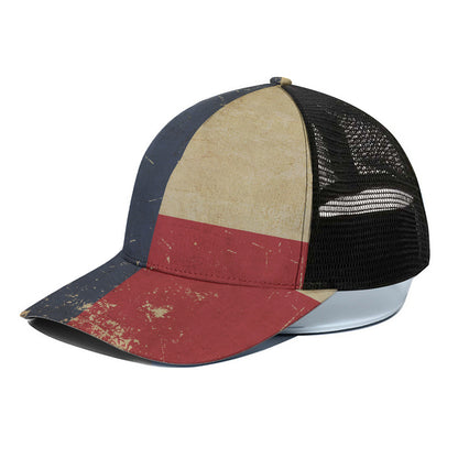 Vintage Texas Flag Print Black Mesh Trucker Cap