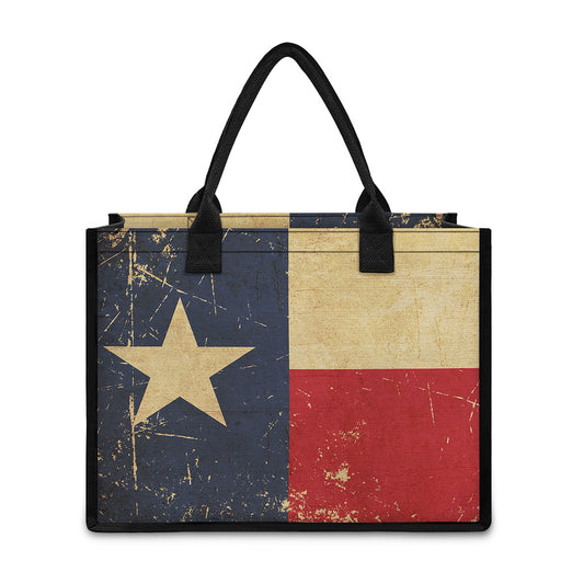 Vintage Texas Flag Print Canvas Tote Bag