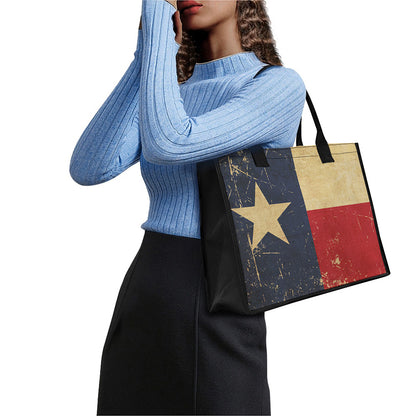 Vintage Texas Flag Print Canvas Tote Bag