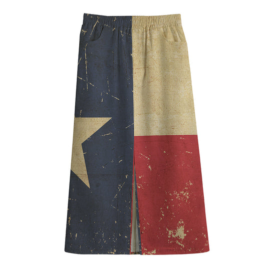 Vintage Texas Flag Print Cotton Front Slit Maxi Skirt