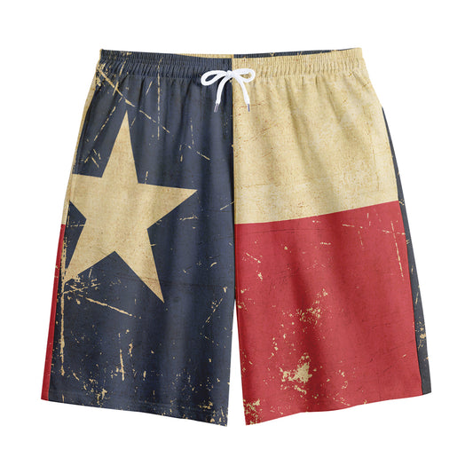 Vintage Texas Flag Print Cotton Shorts