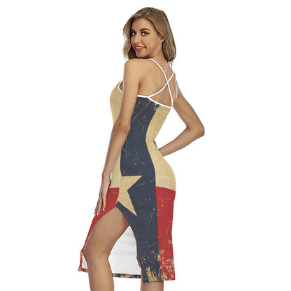 Vintage Texas Flag Print Cross Back Cami Dress