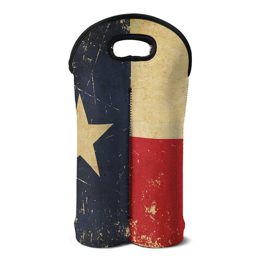 Vintage Texas Flag Print Double Neoprene Wine Tote