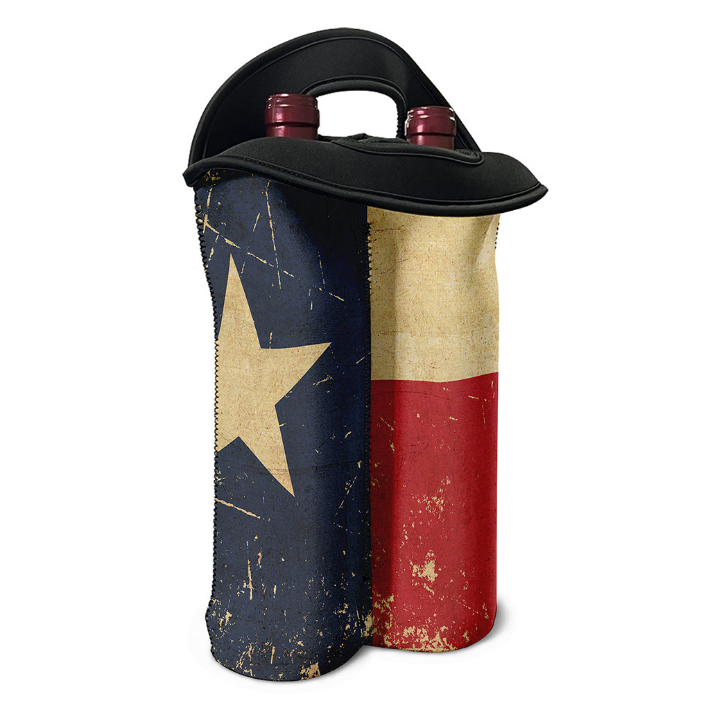 Vintage Texas Flag Print Double Neoprene Wine Tote