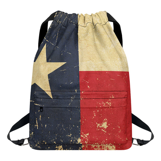 Vintage Texas Flag Print Drawstring Backpack