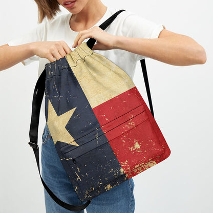 Vintage Texas Flag Print Drawstring Backpack