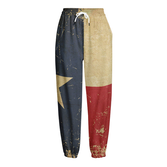 Vintage Texas Flag Print Fleece Lined Knit Pants