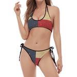 Vintage Texas Flag Print Halter Scoop Tie Side Bikini