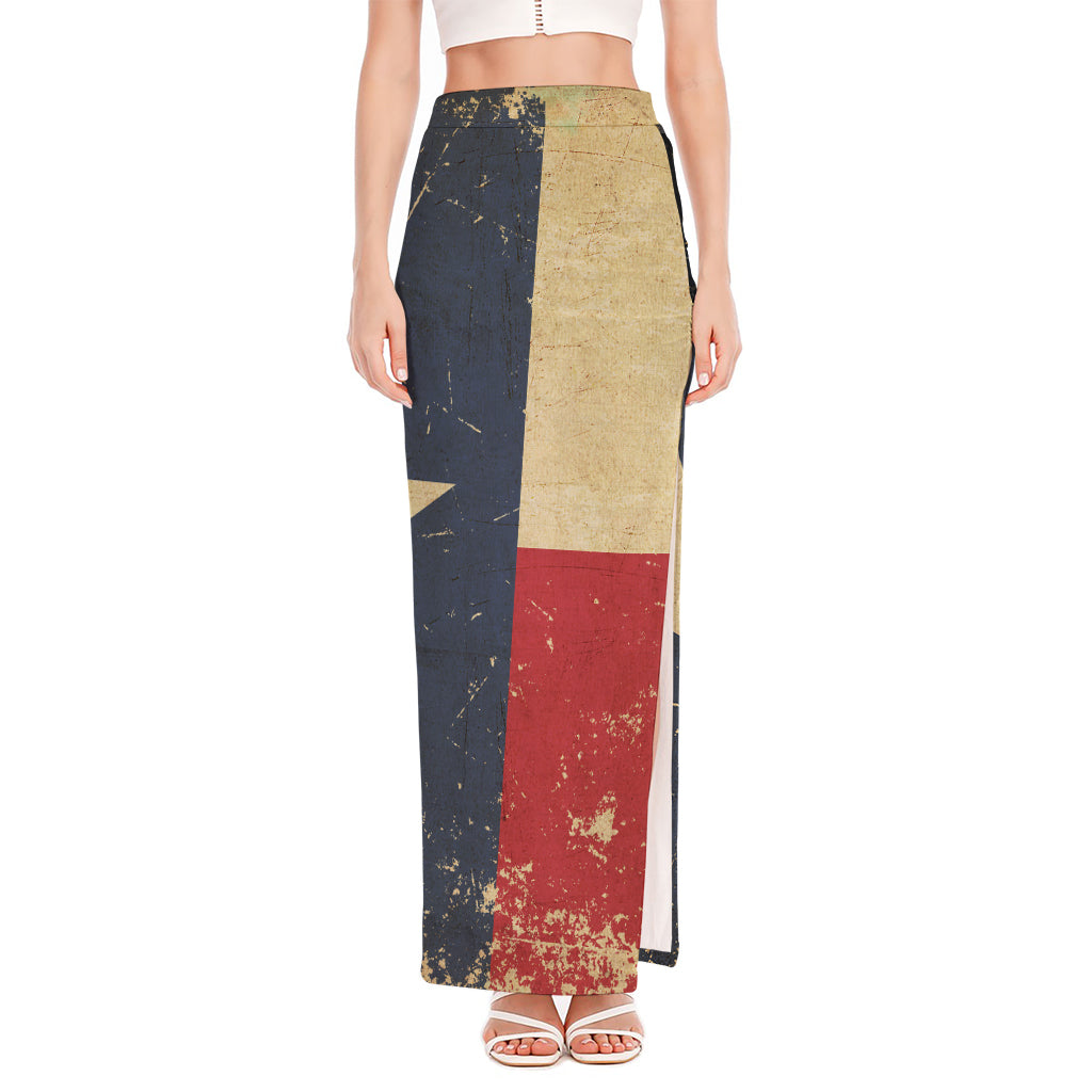 Vintage Texas Flag Print High Slit Maxi Skirt