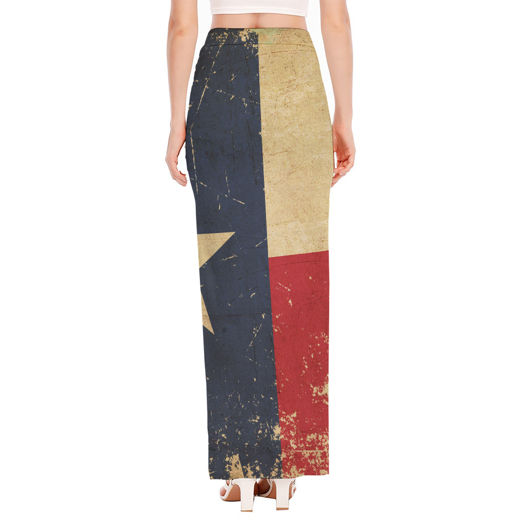 Vintage Texas Flag Print High Slit Maxi Skirt