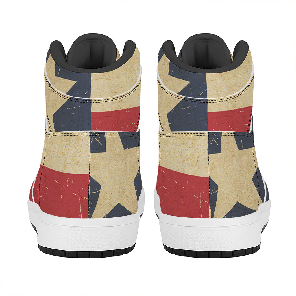 Vintage Texas Flag Print High Top Leather Sneakers