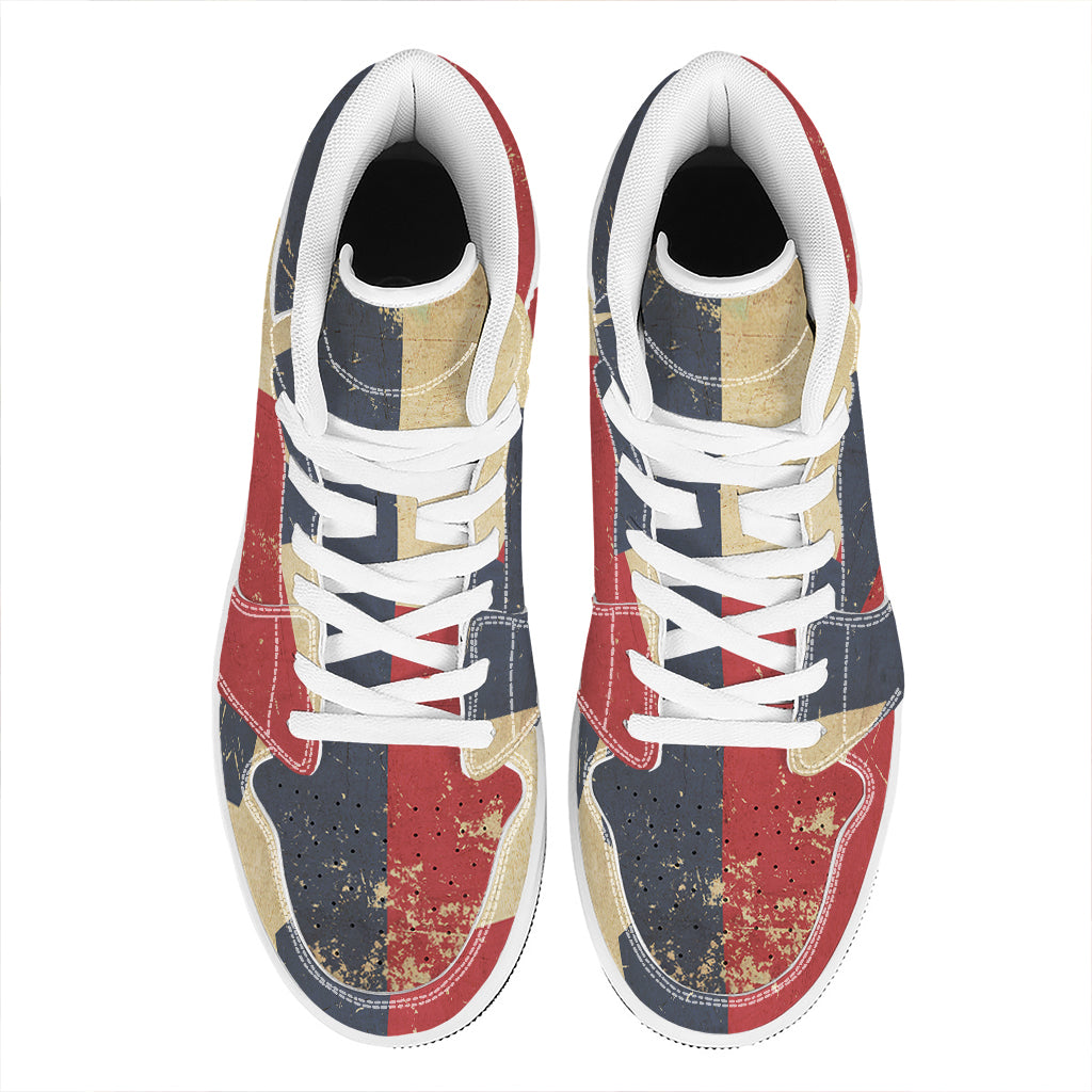 Vintage Texas Flag Print High Top Leather Sneakers