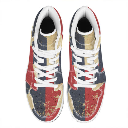 Vintage Texas Flag Print High Top Leather Sneakers